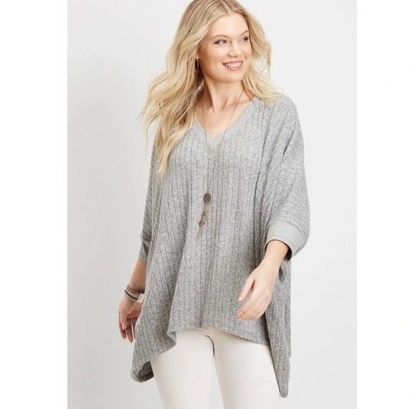 Maurices Light Gray Dolman Sleeve V-neck Oversized Sweater Small Medium Women’s - Picture 1 of 11